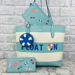 Kate Spade Pool Float Reversible Tote & Splash Key Chain & Continental Wallet
